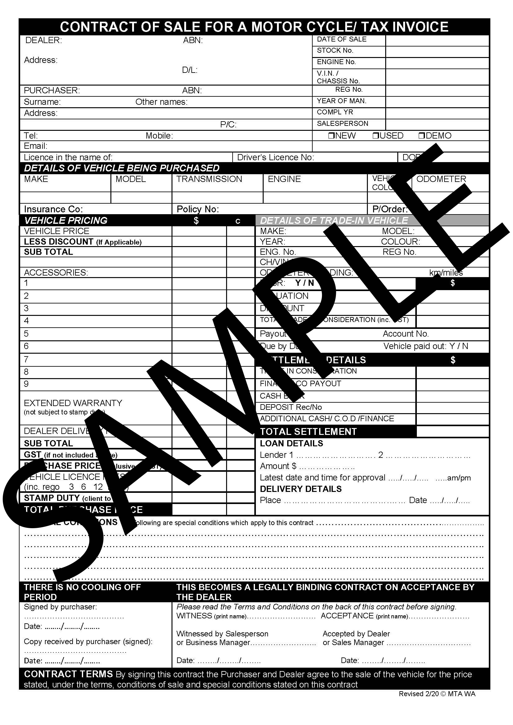 Contract of Sale for a Motor Cycle (OTP) - 36 Duplicates (S11) - Image 2