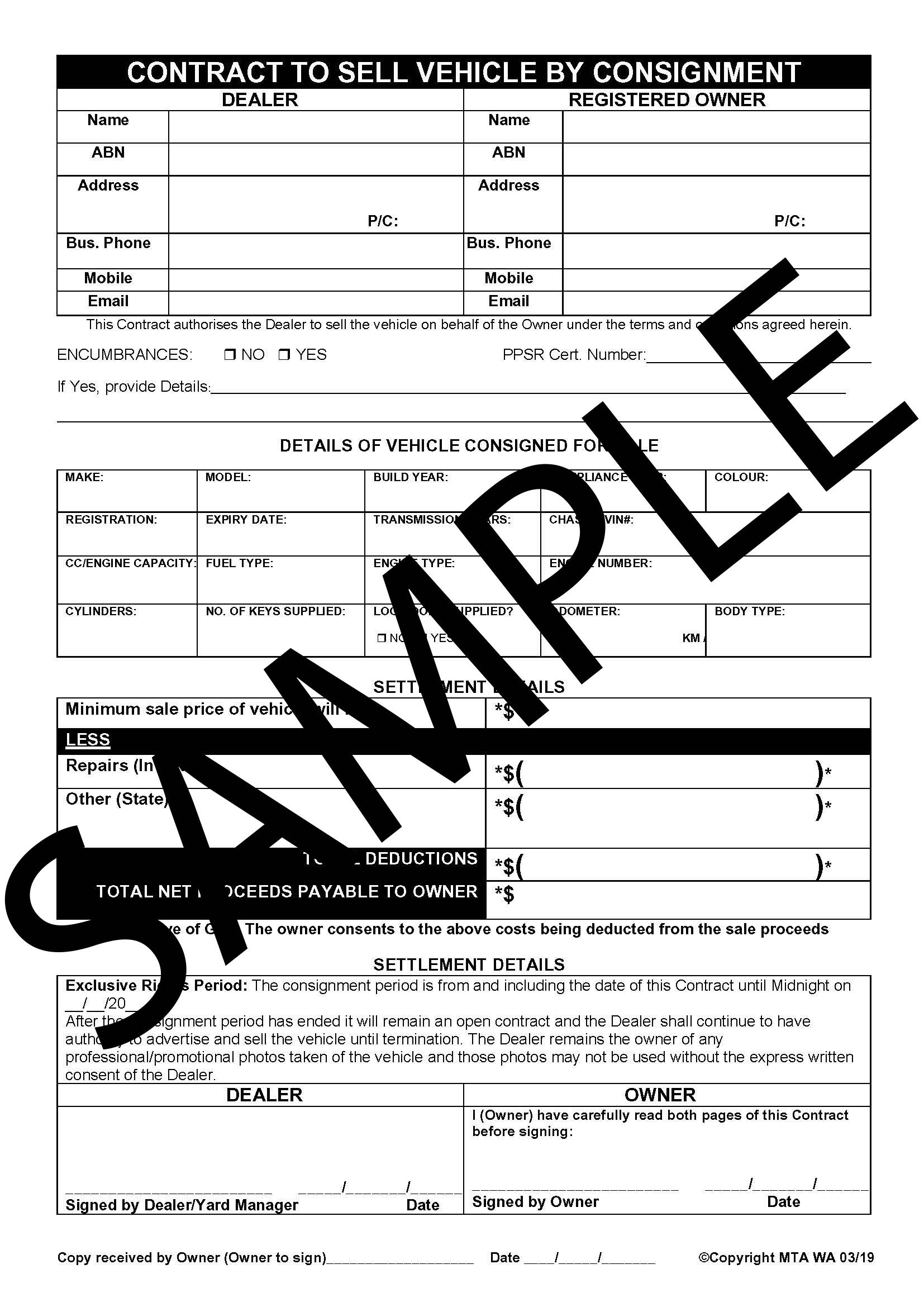 Contract to Sell a Vehicle by Consignment - 50 Duplicates (S25) - Image 2
